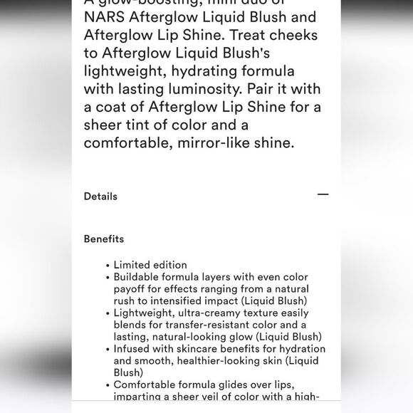 NARS Cosmetics Mini Afterglow Liquid Blush & Lip Shine Duo - Picture 10 of 11